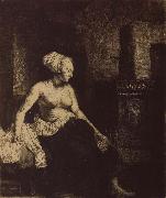 REMBRANDT Harmenszoon van Rijn Woman sitting Half-Dressed beside a Stove oil